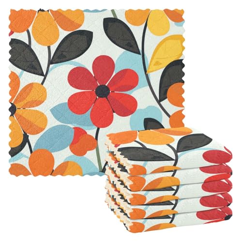 SyXIOP Geschirrtücher mit Retro-Blumen, zum Trocknen von Geschirr, lustige Geschirrtücher, Zubehör, Bauernhaussoallas, Para, Salon, Bellleza, 27,9 x 27,9 cm, 6 Stück