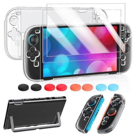 FYOUNG für Nintendo Switch 2 Hülle und Schutzfolie - 3-in-1 Zubehörset für Switch 2 (2025) mit Schutzhülle und 2 displayschutzglas und 8 Daumengriff - Case Acessories Bundle
