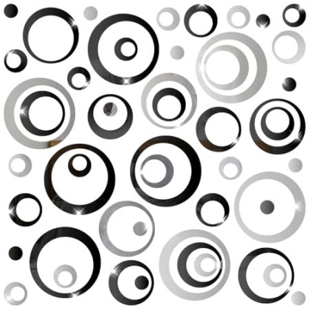 72 Pcs Acryl Wandaufkleber Kristallkreis, 3D Rund Spiegel Wandaufkleber, Wand Abnehmbare für DIY Home, Wandtattoo für Wanddeko Wandtattoo Dekor Wohnkultur Wohnzimmer(Silber + Schwarz)