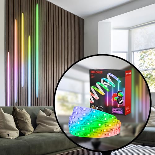 BRILONER - Pimp your Panel LED Strip Erweiterungsset, RGB bunte Lichtfarben, Fernbedienung, Streifen, Leiste, Zimmer Deko, Band, Zubehör Akustikpaneele, Lichtleiste, 2,6m, Weiß