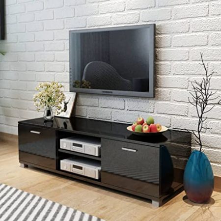 homiuse TV Schrank Hochglanz Schwarz 140x40,3x34,7 cm Sideboard Wohnzimmer Tv Board Fernsehtisch Fernsehschrank Tv-MöBel & PhonomöBel Tv MöBel Mit 4 KabelausgäNge 2 Regale&FäCher