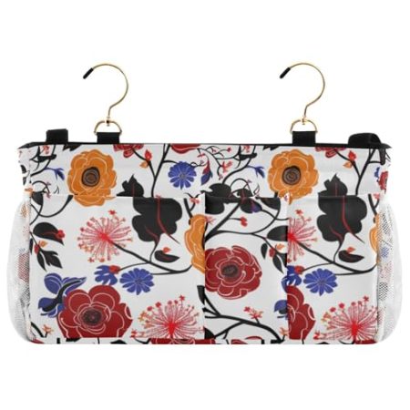 EtherSpher Lilly Nachttisch-Caddy zum Aufhängen, Aufbewahrungstasche für TV-Fernbedienung, Handys, Zeitschriften, Tablets, Zubehör, Burgunderrot / Orange