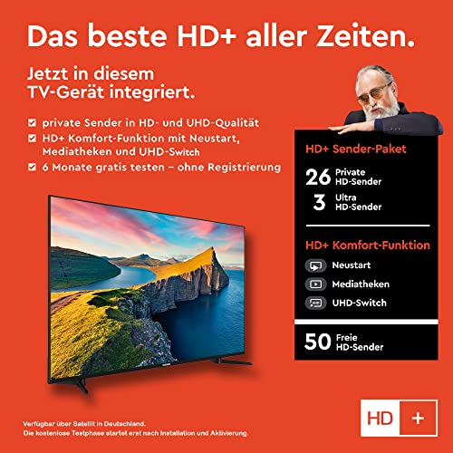 Telefunken QU50K800 50 Zoll QLED Fernseher/Smart TV (4K UHD, HDR Dolby Vision, Triple-Tuner, Bluetooth, WLAN, Netflix, uvm) - Inkl. 6 Monate HD+, schwarz