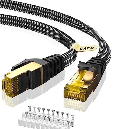 ARISKEEN Cat 8 Ethernet Kabel 12M, Cat8 Geflochten Flach Hochgeschwindigkeit (40Gbps 2000Mhz/s) Gigabit Rj45 STP Geschirmtes Internet Netzwerk Lan Patch Kabel Draht für Router Modem Panel