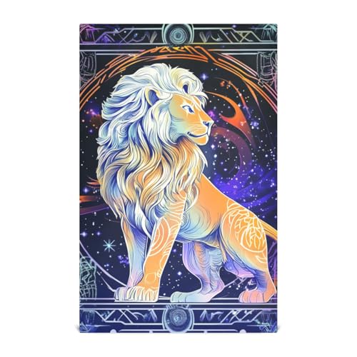 EtherSpher Bunte mystische Tarot-Astrologie-Löwe, dekorative hängende Handtücher für Küche, Geschirrtücher, saugfähige Geschirrkleidung zum Geschirrspülen, Zubehör, Danksagungsstil