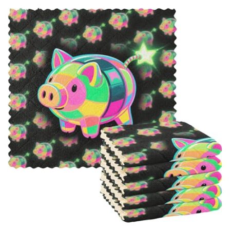 EtherSpher Geschirrtücher mit niedlichem Cartoon-Bomb-Schwein-Motiv, Weihnachten, Küche, Handtücher, Camping, klassisches Zubehör, Para Mesas, 27,9 x 27,9 cm, 6 Stück