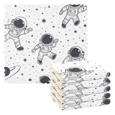 Astronaut Doodle Simple Lines Geschirrtücher Frottee türkische Geschirrtücher Küche jetzt Designs Webart Zubehör Para Mesas 27,9 x 27,9 cm 6 Stück