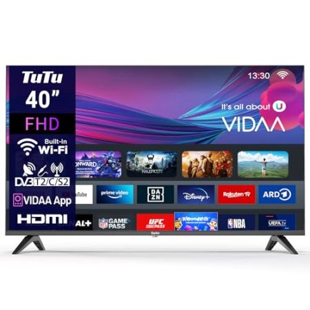 TuTu TUV40FQ1 Smart TV 40 Zoll (100 cm) FHD Fernseher mit WLAN, Triple Tuner (DVB-T/T2, DVB-C, DVB-S/S2), App Store, Prime Video, Netflix, YouTube, DAZN, Disney+