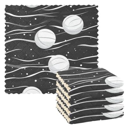 Amooorous Minimalistische Wellenlinien, Bälle, schwarz, sehr saugfähig, Geschirrtücher für Küche, dekoratives Zubehör, Kaffee, trocken, saugfähiges Tuch, 27,9 x 27,9 cm, 6 Stück