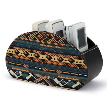 FZQVSWTX Fernbedienungshalter, afrikanischer Stammesstamm, ethnische Textur, bedrucktes PU-Leder, Schreibtisch-Organizer mit 5 Fächern für Medien-Zubehör und Bürobedarf