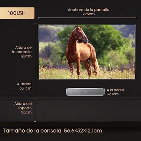 Hisense 100L5HD Daylight Screen (100 Zoll) Laser TV Projektor, inkl. 100" Daylight Screen Panel, 4K, HDR10+, VIDAA U6, Ultrakurzdistanz, Dolby Vision, Triple Tuner, Dolby Atmos, WiFi, Silber (2023)