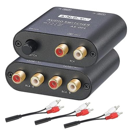 AtNeDcVh 2 Ports 1 Eingang 2 Ausgang / 2 Eingang 1 Ausgang bidirektionaler Audio-Switch kompatibel für RCA 3,5 mm Anschlüsse, 2-Wege-Stereo-K L/R Lautsprecher Kopfhörer Audio-Selektor Splitter Box