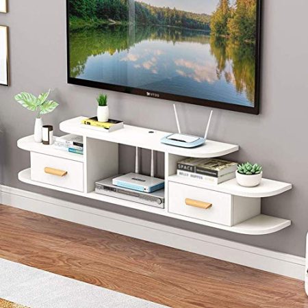Wap Schwimm Tv Regal Mit Tür, Modern Holz Media Console Wand Befestigter Storage Rack Hänge Tv-Schrank Für Kabelboxen Router-White 140 cm (55Inch) / Weiß / 140cm(55inch)