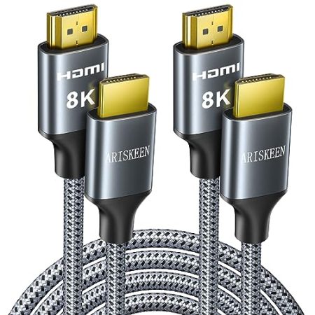 ARISKEEN 8K HDMI 2.1 Kabel 2M 2 Stück, 48Gbps High Speed Nylon Geflochtenes HDMI Kabel, Unterstützt 8K@60HZ, 4K@120Hz, Kompatibel mit PS5/4 TV Monitor Blu-ray Soundbar DVD Laptop