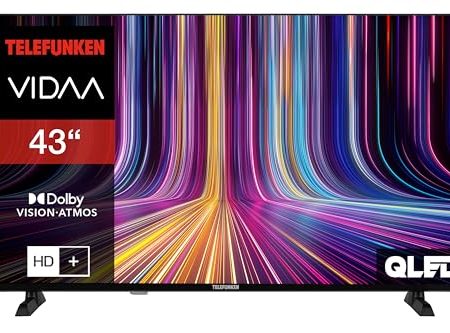 Telefunken QLED Fernseher 43 Zoll Smart TV VIDAA QU43VP750S 4K Fernseher UHD, HDR TV mit Dolby Vision, Dolby Atmos, Triple-Tuner und 6 Monate HD+ inkl., LED TV schwarz