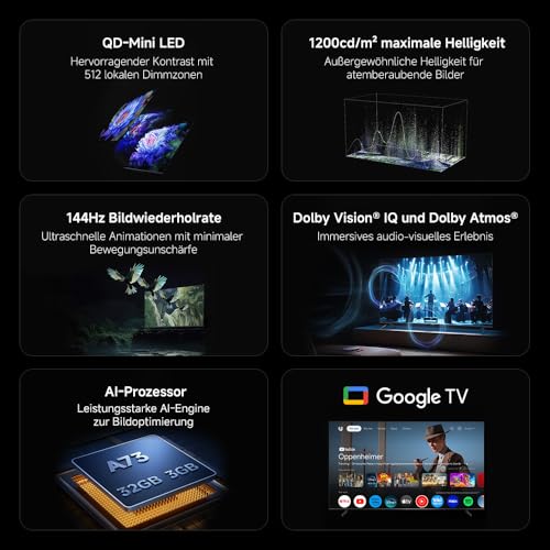 Xiaomi TV S Mini 75 2025, MiniLed, QLED, 75 Zoll, Local Dimming, 1200nits, Google TV