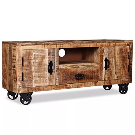 Atlojoys TV-Schrank, Fernsehtisch für Fernseher, Fernsehschrank, TV Tisch, Raues Mangoholz 120 x 30 x 50 cm