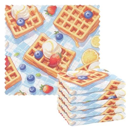Amooorous Geschirrtücher aus Frottee, Motiv: Frühstück, leckere Waffeln, Gelb, Küchenhandtücher, modernes Zubehör, Mikrofaser, Küche, 27,9 x 27,9 cm, 6 Stück