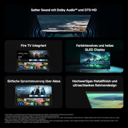Xiaomi F Pro, 32 Zoll (81 cm), QLED, Smart TV, Fire TV, Triple Tuner DVB-C/S/S2/T/T2, Dolby Audio, DTS Virtual:X, DTS-HD, Sprachsteuerung mit Alexa, Kompatibel mit Apple AirPlay