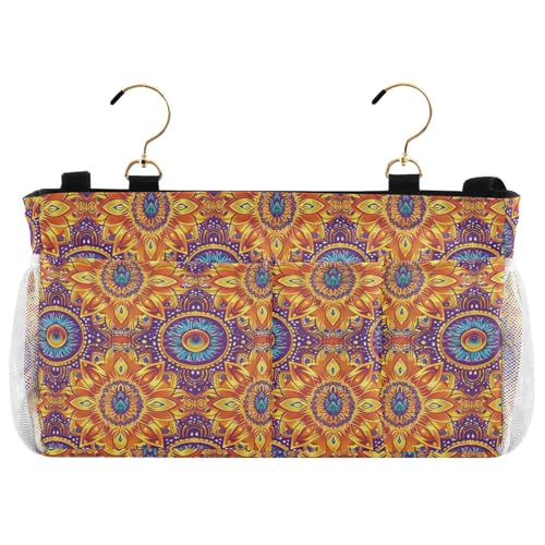 EtherSpher Wunderschöne Retro-Pfauenfedern, Nachttisch-Aufbewahrungstasche mit Taschen, Hängeorganizer für TV-Fernbedienung, Handys, Zeitschriften, Tablets, Zubehör