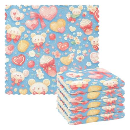 Amooorous Frotteetücher mit Cartoon-Motiv, niedliches weißes Kaninchen, Eiscreme, Küchentücher, Handtücher, klassisches Dekor-Zubehör, saugfähiges Küchentuch, 27,9 x 27,9 cm, 6 Stück