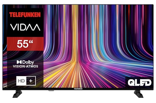 Telefunken QLED Fernseher 55 Zoll Smart TV VIDAA QU55VP750S 4K Fernseher UHD, HDR TV mit Dolby Vision, Dolby Atmos, Triple-Tuner und 6 Monate HD+ inkl., LED TV schwarz