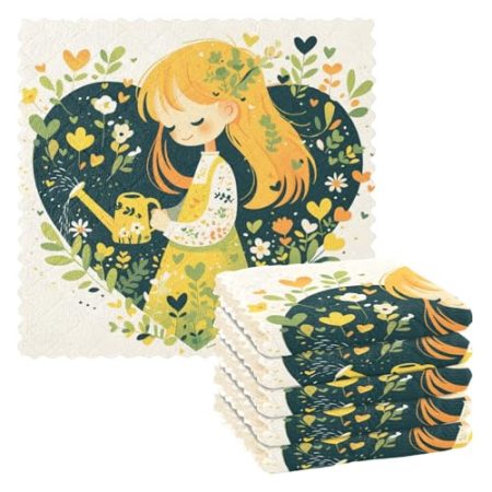 Amooorous Geschirrtuch mit Cartoon-Motiv, saugfähig, für Küche, lustiges Zubehör, helle Kleidung, Frottee-Geschirrtuch, 27,9 x 27,9 cm, 6 Stück