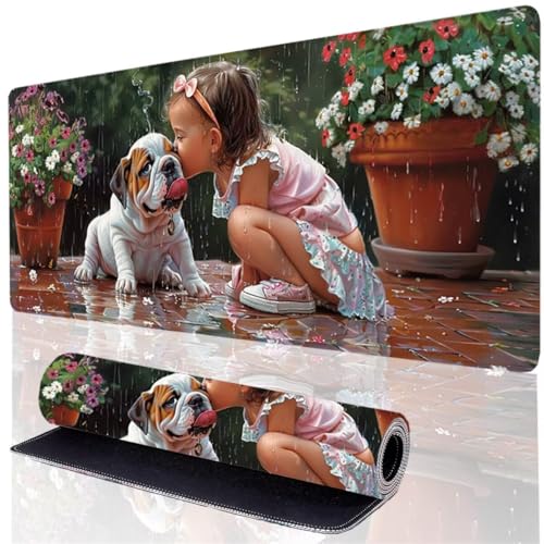 Mauspad Grün Gaming Mousepad XXL 600x300x3mm, Wasserdicht Schreibtischunterlage Hund, Verbessert Präzision und Geschwindigkeit, Genähten Kanten Desk Mat für PC Zubehör Gaming Schreibtisch Deko TV-7