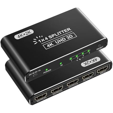 HDMI Splitter 1 in 4 Out - 4k hdmi verteiler 1 in 4 Out unterstützt HDCP 1.4 4K 3D UHD 1080P - hdmi verteiler 4 monitore gleichzeitig für HD TV Fire Stick Xbox PS3 PS4