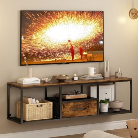 Wisdom Star Schwebender Wand-TV-Ständer, Wandmontierter TV-Ständer mit Aufbewahrungsschrank, Wandmontierter TV-Schrank, Entertainment-Fernsehzentrum für Fernseher bis zu 50 Zoll, für Wohnzimmer