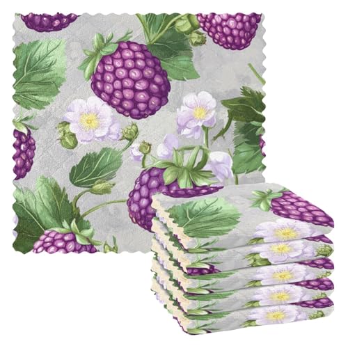 SyXIOP Fresh Dewberry Fruit Purplw Waschlappen, Mikrofaser, Küchentücher, Küchenzubehör zum Kochen, helles Dekor, Zubehör, Para Mesas, 27,9 x 27,9 cm, 6 Stück