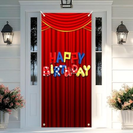Zirkus-Show-Hintergrund "Happy Birthday", Cartoon-Bühne, roter Vorhang, Thema, Türdekoration für Jungen und Mädchen, Geburtstagsparty-Dekorationen, Fotostudio-Requisiten, Zubehör, 89,9 x 184,9 cm