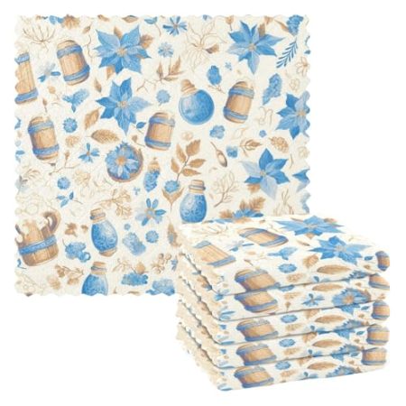 Amooorous Küchentücher mit Cartoon-Motiv, bayerisch, personalisierbar, blau, weiß, Mikrofaser, Geschirrtücher, Zubehör, Bauernhaus, Urlaub, saugfähig, Küchentuch, 27,9 x 27,9 cm, 6 Stück