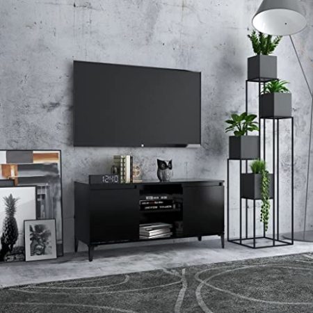 WKIEQACO Entertainment Centers & TV-Ständer, TV-Schrank mit Metallbeinen, Schwarz, 103,5 x 35 x 50 cm