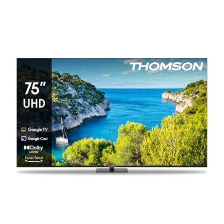 Thomson 75 Zoll (190cm) 4K Ultra HD Smart Google TV, Wi-Fi, Dolby Audio, HDR10, Bluetooth 5.1, Triple-Tuner (Kabel/Satellit/Antenne), HDMI, CI+, A+ Panel - 75UG5C14