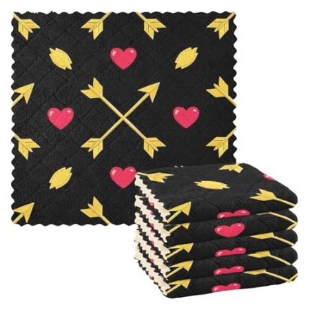 Amooorous Thendy Küchenhandtücher mit goldenem Pfeil-Herz-Muster, rot, Ostern, Küchenhandtücher, Zubehör, jetzt Designs, gewebt, Geschirrkleidung zum Geschirrspülen, 27,9 x 27,9 cm, 6 Stück