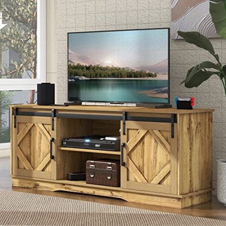 FurnitureR Großer TV-Schrank TV Stand Sideboard Entertainment Center mit 2 klassischen Schiebetüren Einstellbare Regale für Wohnzimmer Esszimmer Landhaus Modernes Design 150 * 40 * 60cm,Vintage Braun