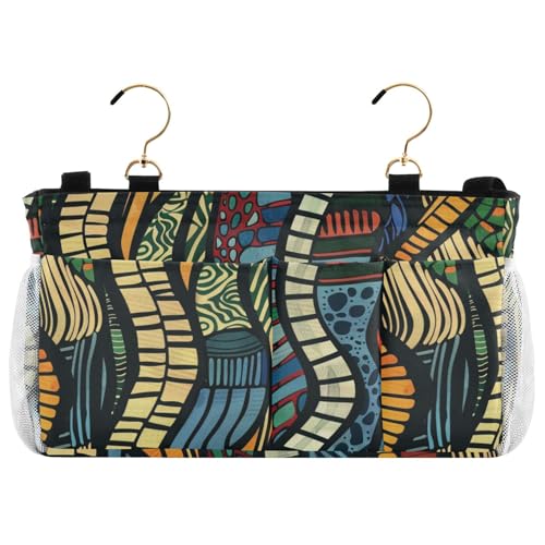 siphylline Nachttisch-Hängekorb Nachttisch-Aufbewahrungstasche Hängender Organizer für TV-Fernbedienung, Handys, Zeitschriften, Tablets, Zubehör, abstrakt, ethnisch