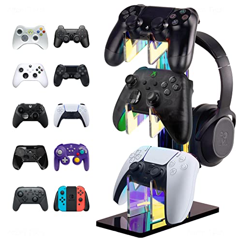 Nihome Iridescent Acrylic 3-Tier Game Controller Headset Halterung Für Ps5 Xbox One Switch, Farbenfrohe Controller-Ständer Gaming-Zubehör, Rutschfester Stabiler Kopfhörerhalter