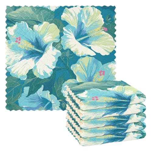 SyXIOP Sweet Mint Green Flowers Sommer saugfähige Geschirrtücher und Geschirrtücher Mikrofaser Geschirrtuch helle Lappen Zubehör Para Mesas 27,9 x 27,9 cm 6 Stück