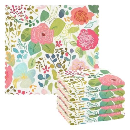EtherSpher Geschirrtücher aus Baumwolle, Motiv: Frühlingsblumen, saugfähig, Ostern, Küchenhandtücher, Bauernhof, französisches Zubehör, Para Mesas, 27,9 x 27,9 cm, 6 Stück