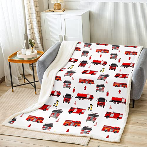 Homewish Feuerwehrwagen Wurf Decke Für Jungen Teens Mädchen Feuerwehrmann Auto Fahrzeug Plüsch Decke Kinder Jugend Feuerwehrmann LKW Bett Decke Rot Feuerwehr Zubehör Drucken Decke 30"x40"