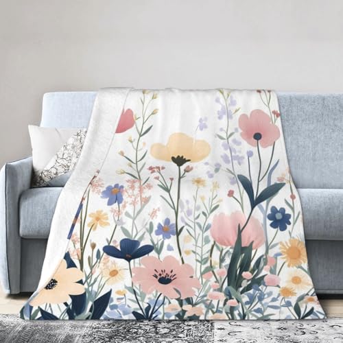 Überwurfdecke mit Gänseblümchen, 102 x 127 cm, bunt, Fleece-Decken für Couch, Bett, Picknick, weich, gemütlich, leicht, für alle Jahreszeiten