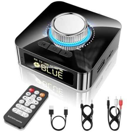 GlasFlength Bluetooth Adapter Stereoanlage, 5.4 Bluetooth Empfänger mit Aux 3.5mm RCA Kabel Low Latency 49ft Reichweite HiFi Blue Tooth Audio Receiver für TV/Lautsprecher/Desktop-Computer/Projektoren