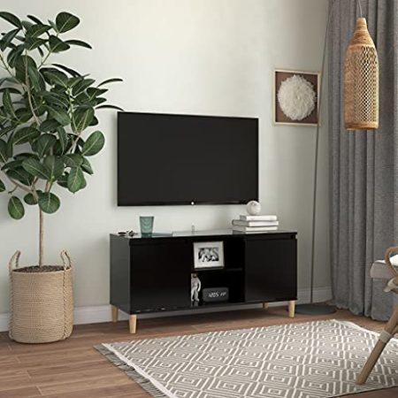 FSJIELW Home & Garden-TV-Schrank mit Massivholzbeinen, schwarz, 103,5 x 35 x 50 cm, Möbelwahl