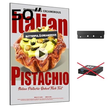 50 Zoll Digital Signage Displays, Wandmontage, rahmenlose Werbeanzeige, elektronische Menütafel, Smart TV 4k UHD Slim 700nits vertikale Bildschirme für